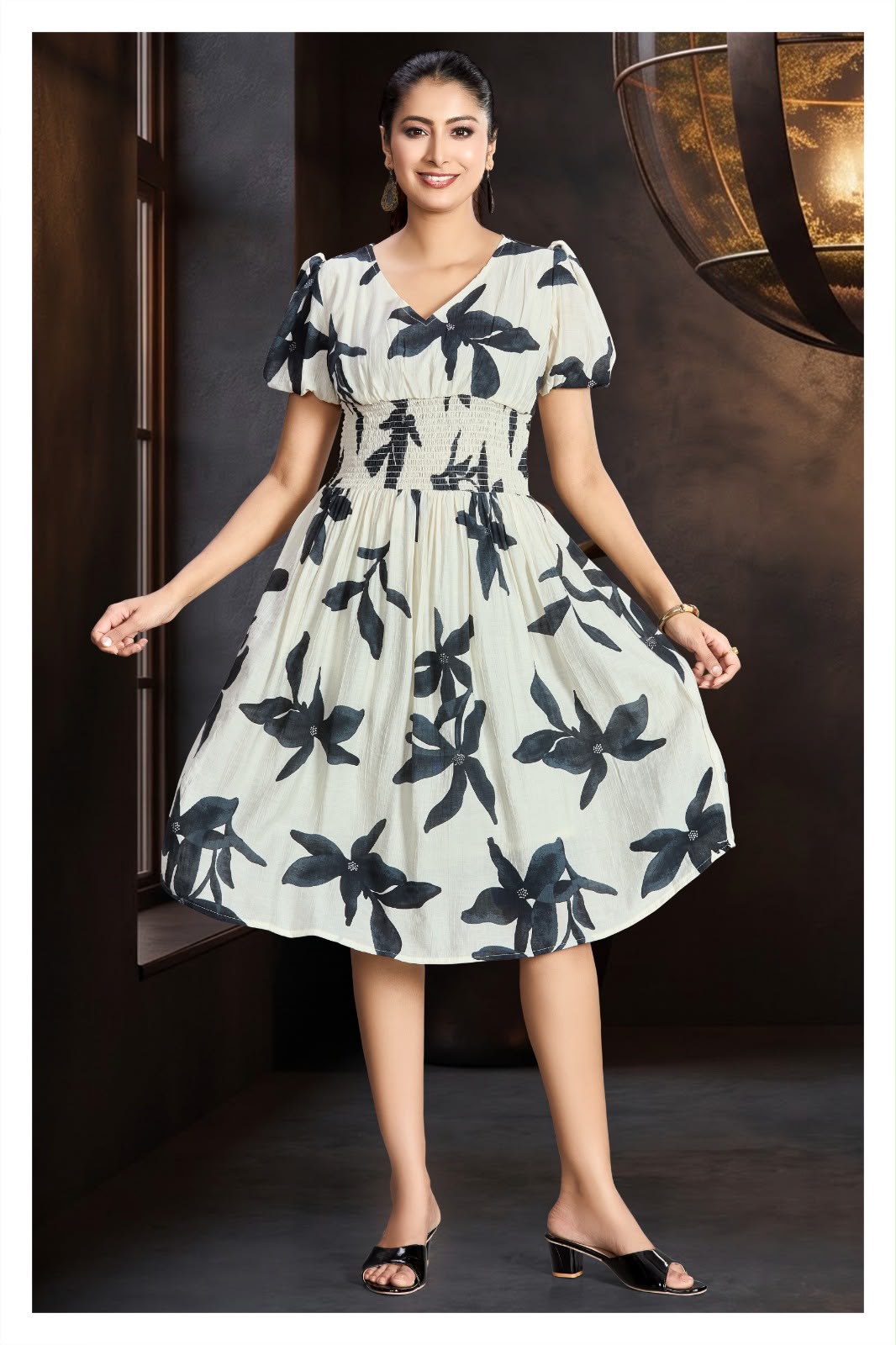 Floral Print Smocked Midi Dress