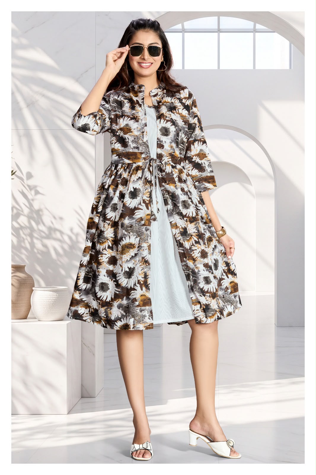 Floral Printed Layered Midi Dress